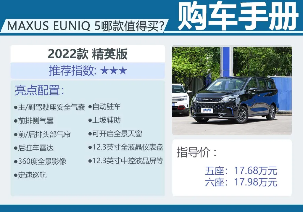 MAXUS EUNIQ 5：顶配不到21万，免购置税，车长超4米8，奶爸必看